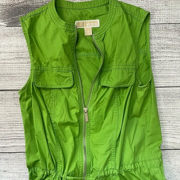 MICHAEL KORS GREEN ZIP UP DRAWSTRING DRESS  XS - Picture 3 of 7
